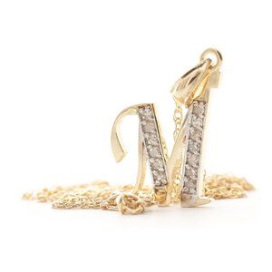 14k Gold Necklace Diamonds Initial "M" Pendant